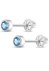lovely mini white gold round bezel December birthstone baby earrings